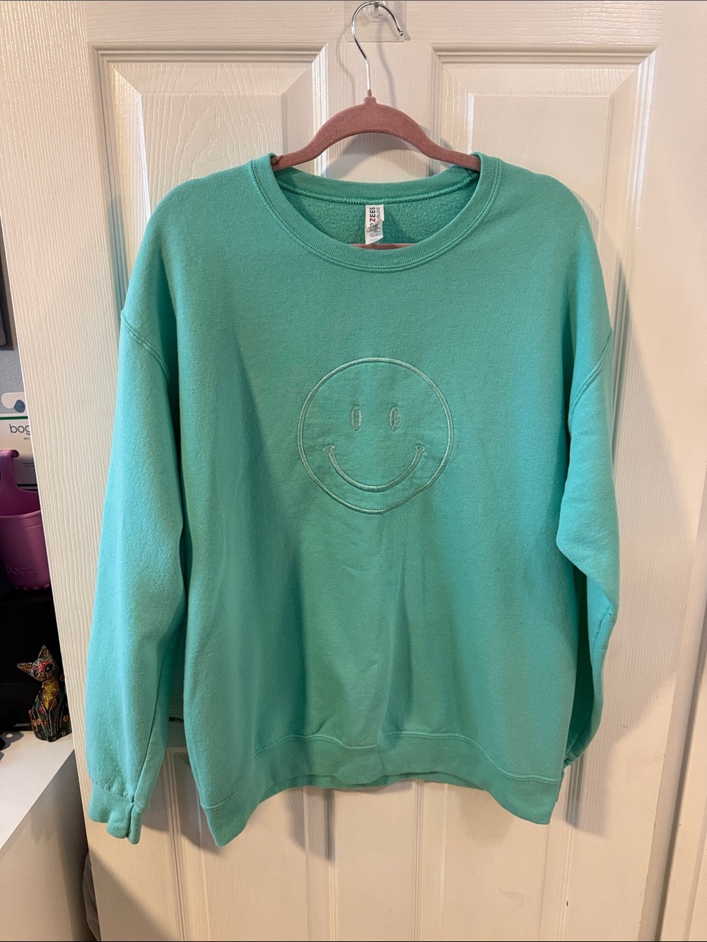 Mint Green Smiley Face Crewneck Sweatshirt